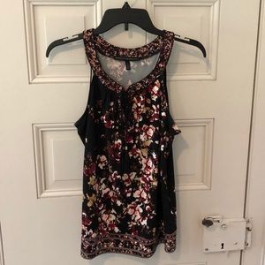 Sleeveless Black Floral Print Blouse